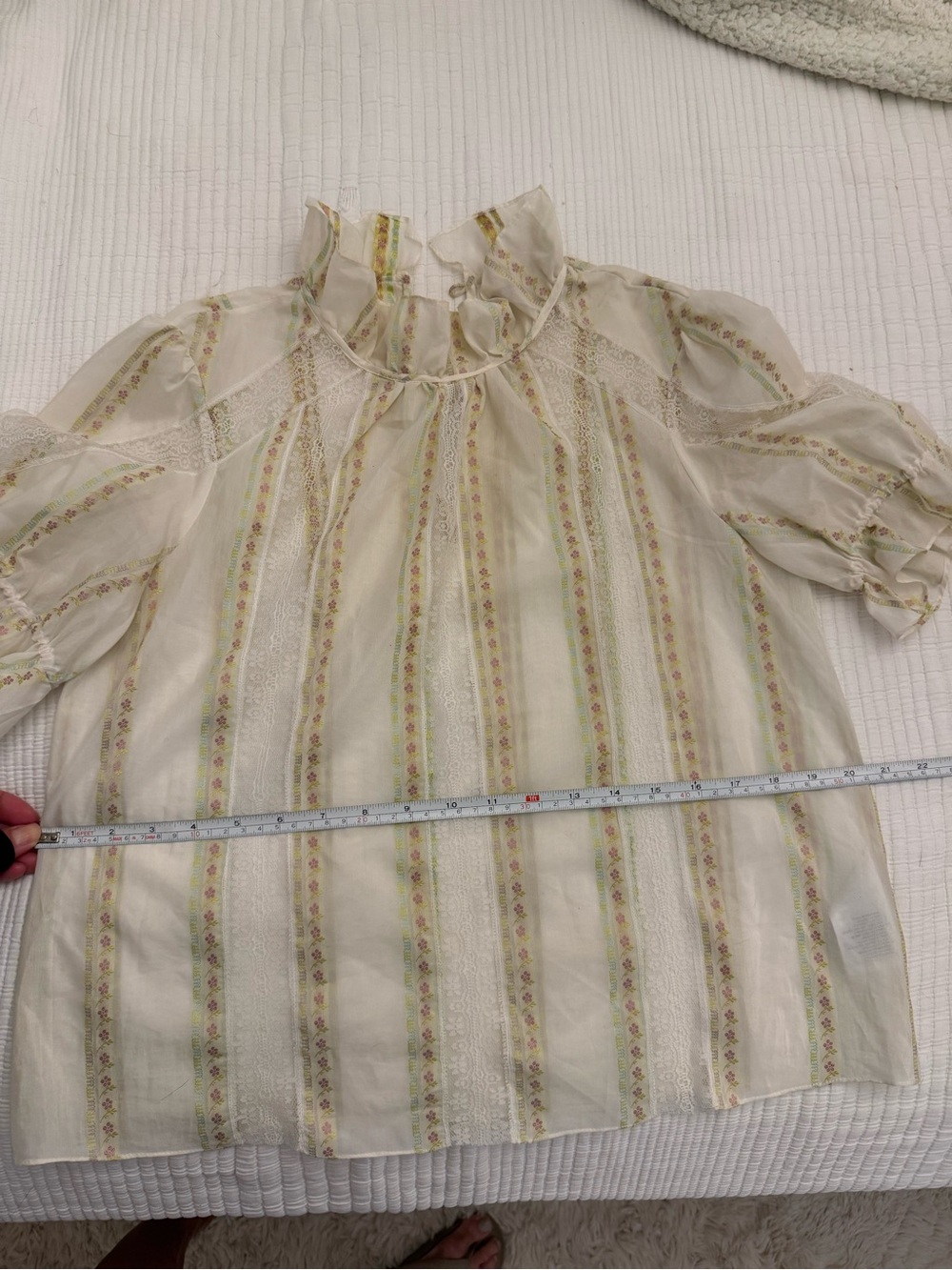 Sandro Cream Striped Ruffle Neck Blouse - Picture 3 of 6